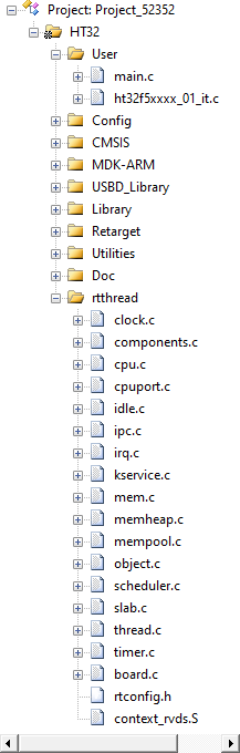 MDK添加rtthread源代码效果